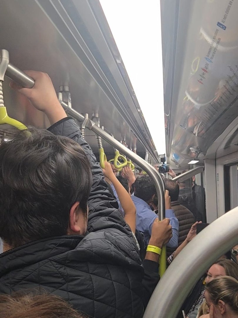 The carriages were totally packed the entire way from Bankstown to Central Station. 