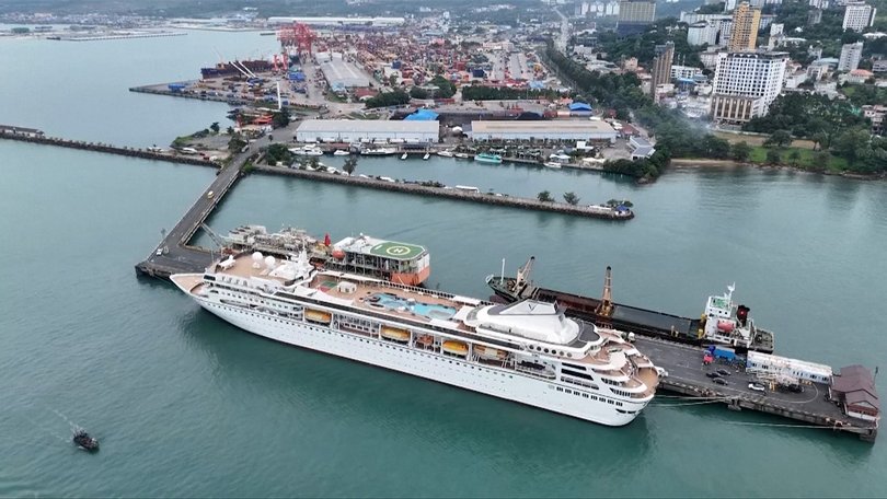 The Villa Vie Odyssey is docked in Cambodia after its operator announced a suspension of operations, citing soaring fuel costs.