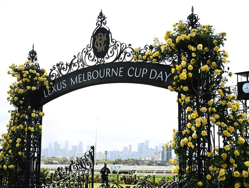 The rain is holding off, for now, at Flemington for the racing of the Melbourne Cup. (James Ross/AAP PHOTOS)