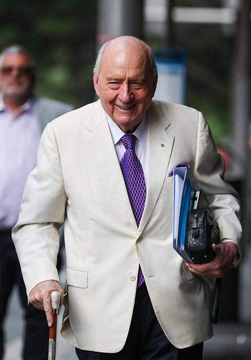 Veteran broadcaster Alan Jones arrives at Downing Court.