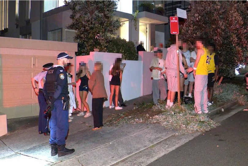 Party-goers dressed in Halloween costumes.
