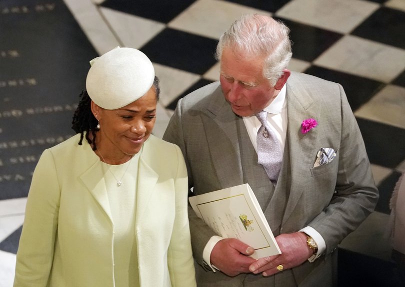Then Prince Charles with Meghan’s mum, Doria, at the Duke and Duchess of Sussex’s wedding. 
